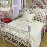 8 Piece Miniature Dollhouse Beige with Roses and Lace Quilt Set
